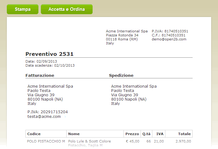 accettazione preventivi online ecommerce B2B
