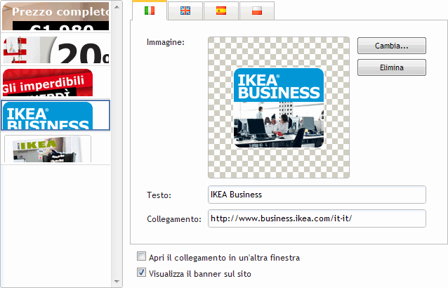 Piattaforma ecommerce: gestione Banner