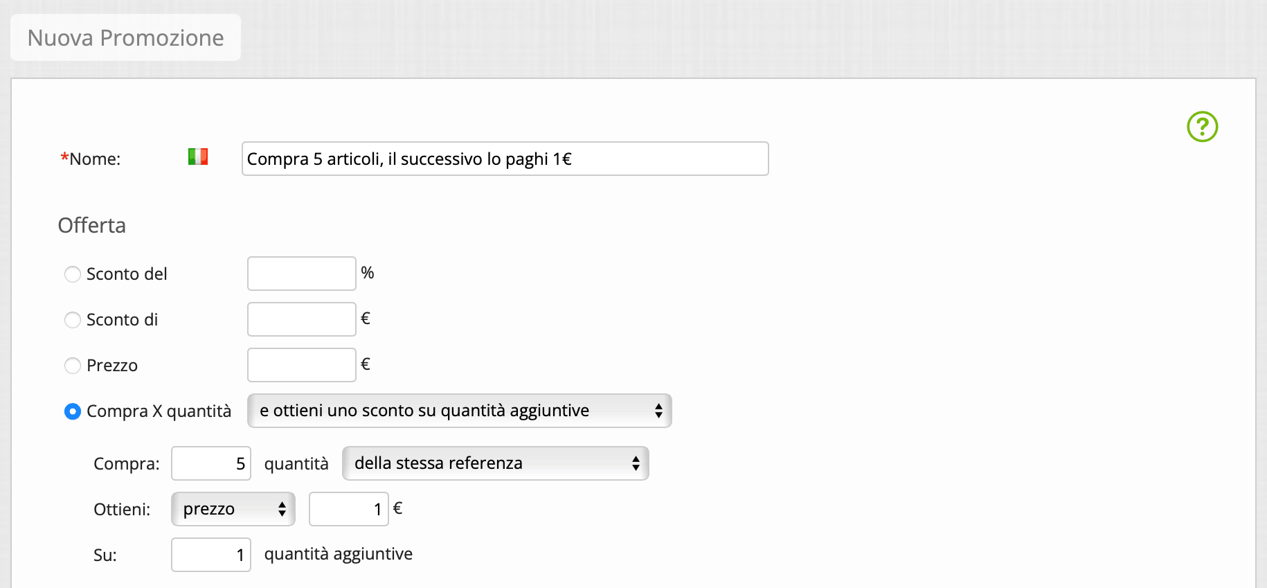 promozioni sul prodotto aggiuntivo