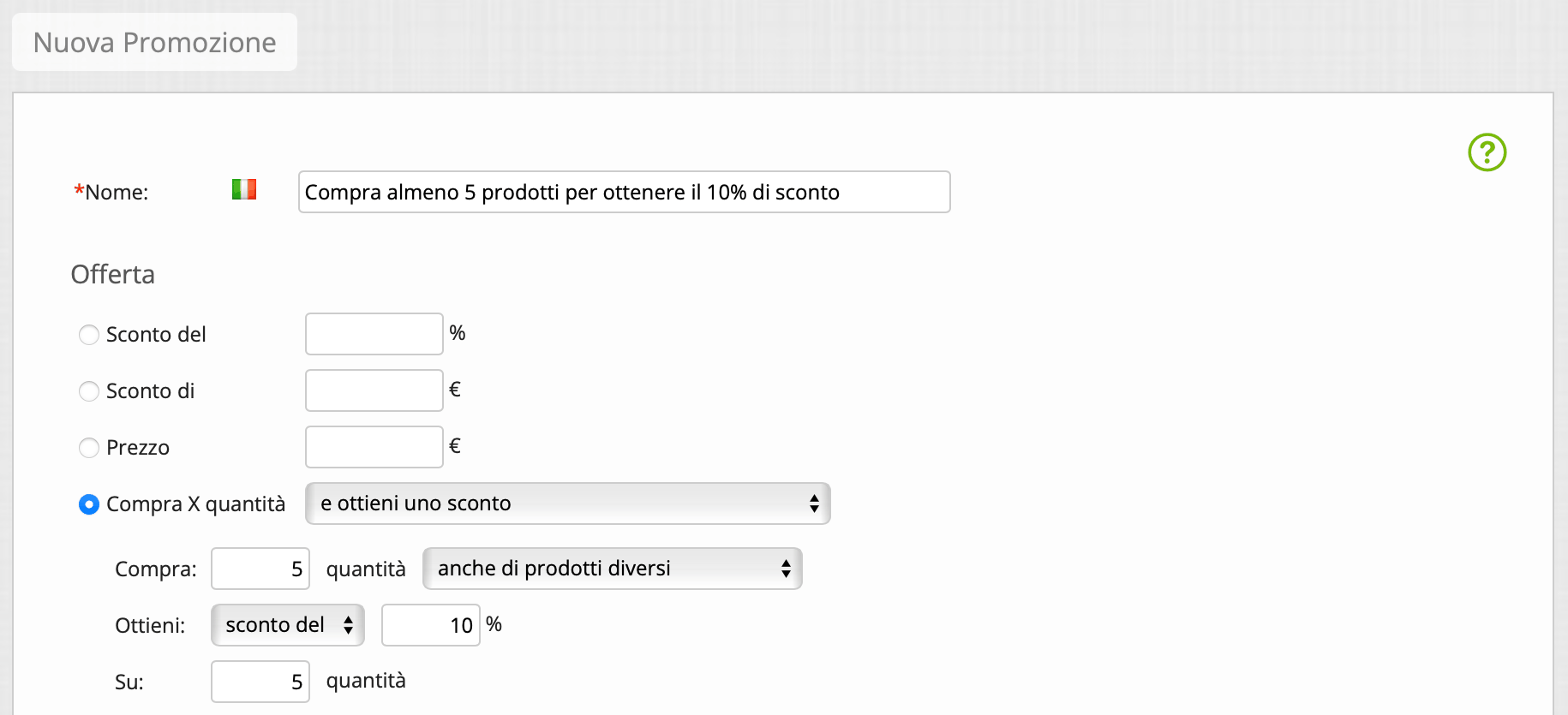 offerta Compra almeno 5 prodotti