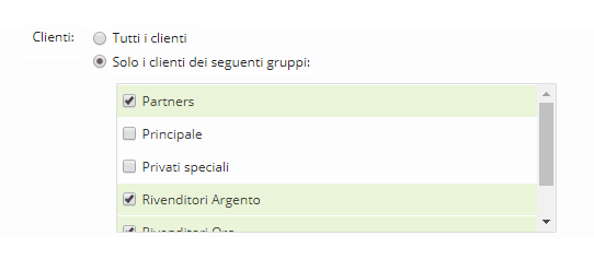 Promozioni per gruppi clienti