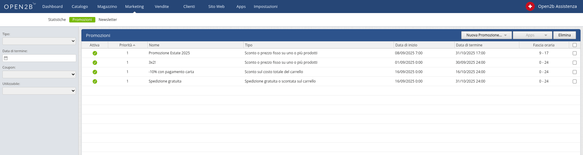 filtrare le promozioni