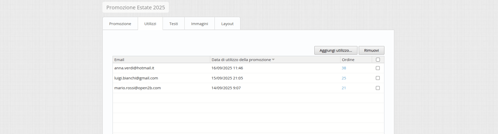 lista utilizzi della promozione monouso