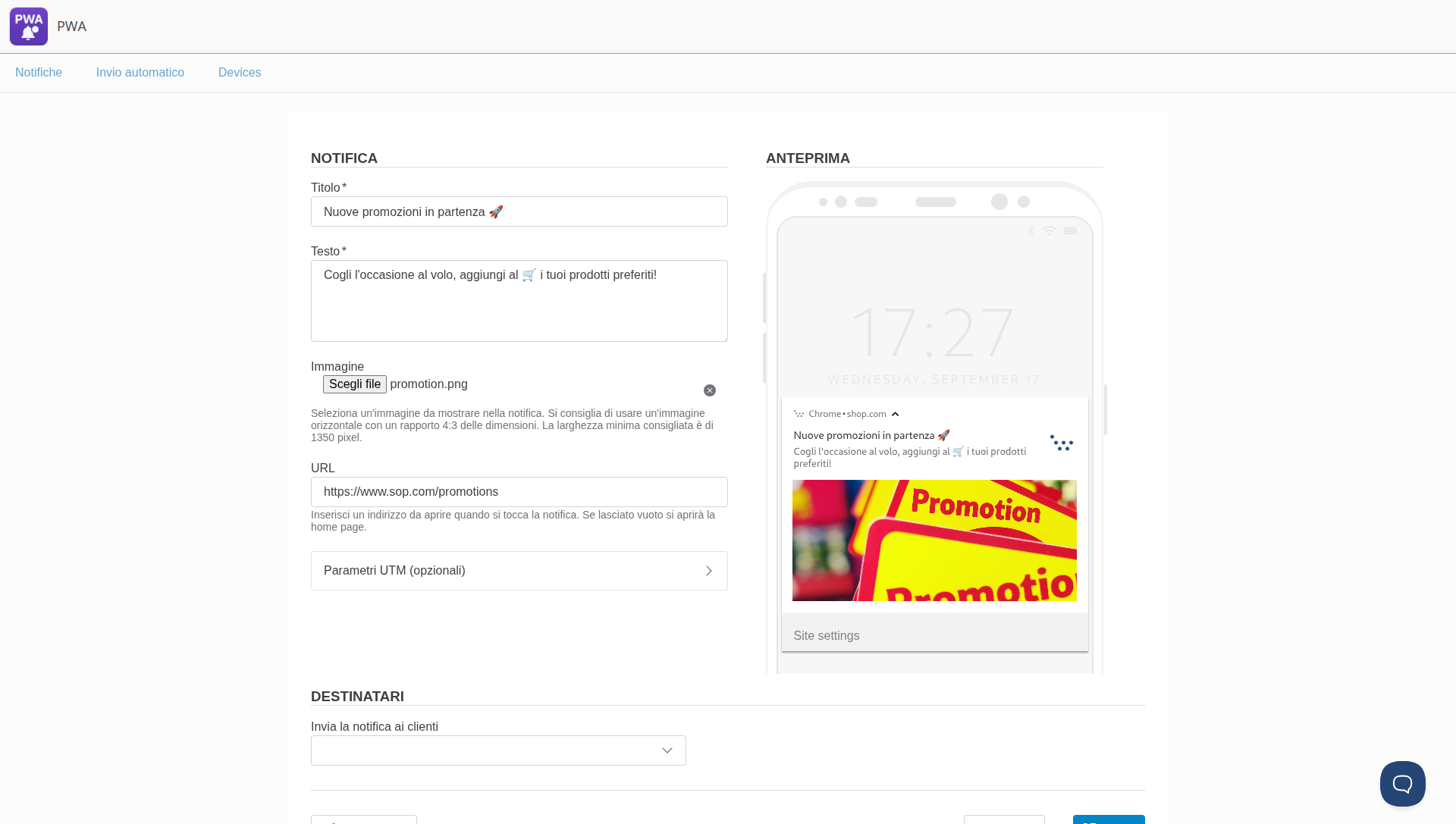 Progressive web app, notifiche push